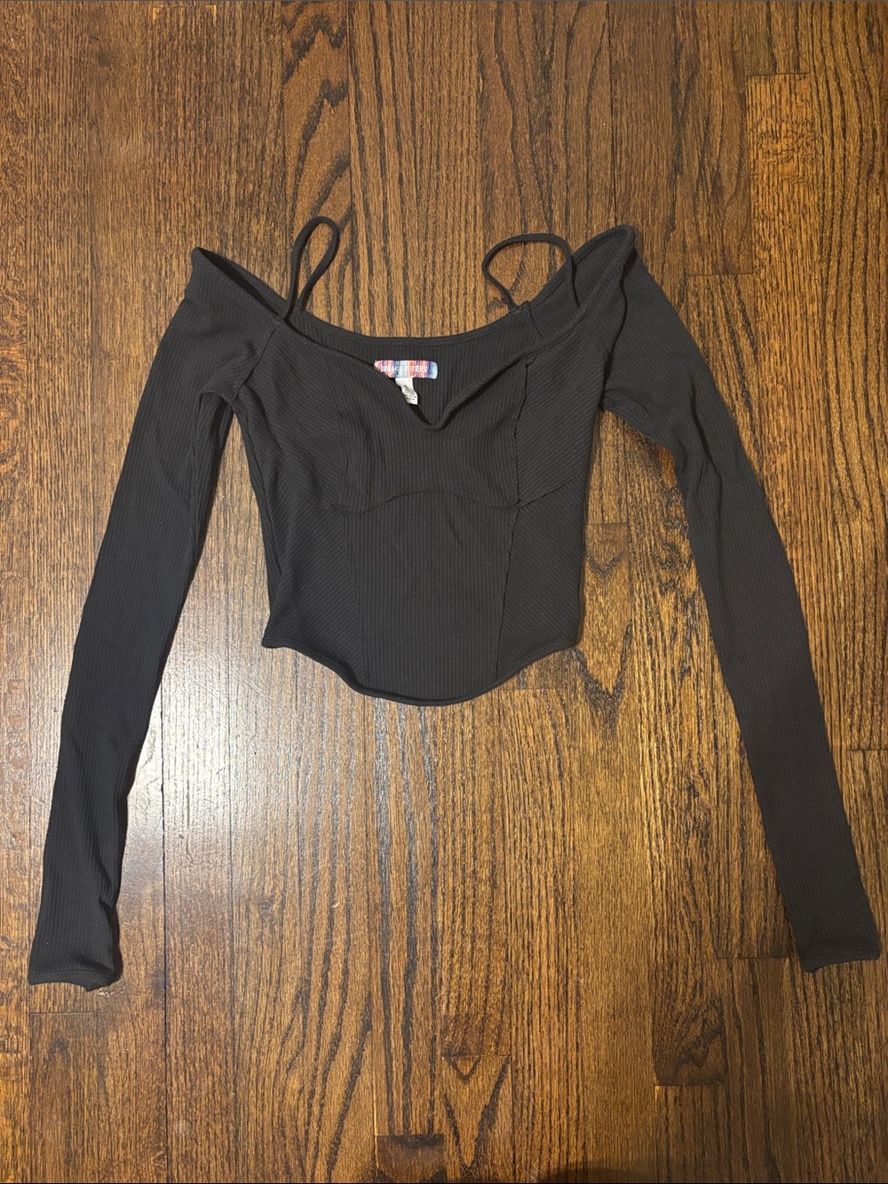 Urban Outfitters Off-Shoulder Black Long Sleeve Ribbed Crop Top